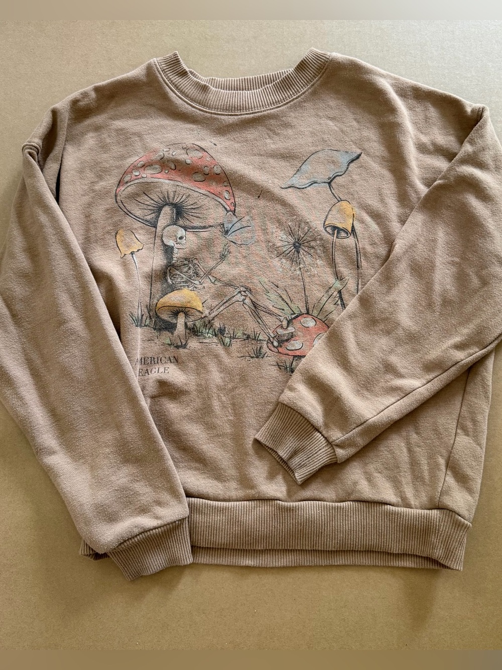 American Eagle Outfitters Skeleton Mushroom Graphic Crewneck Sweater